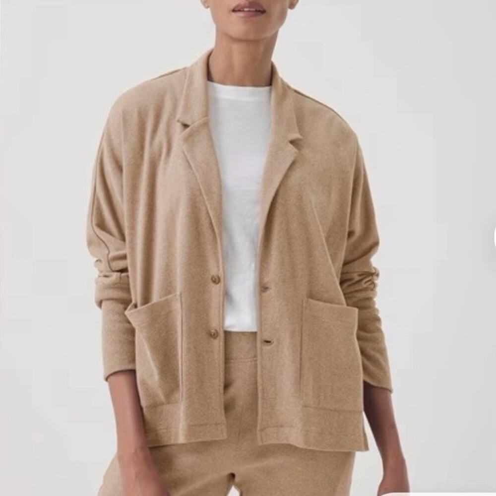 Pact Women’s XL Airplane Relaxed Blazer Tan Oversized Organic Cotton Soft